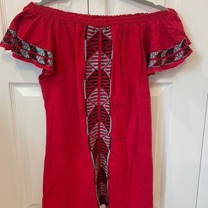 Red off the shoulder mini dress with detail